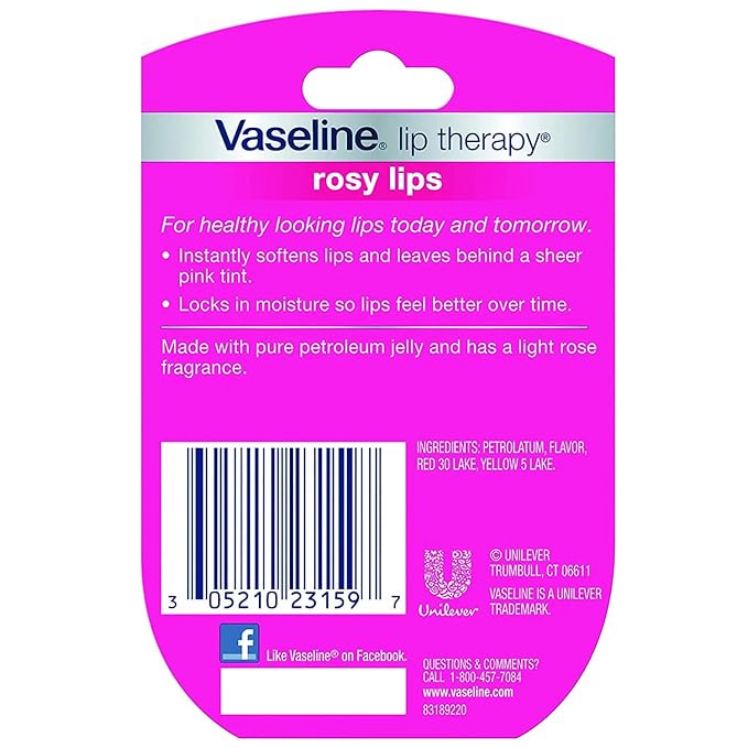 Vaseline, Rosy Lips, Lip Therapy.25 OZ, (Pack of 4)