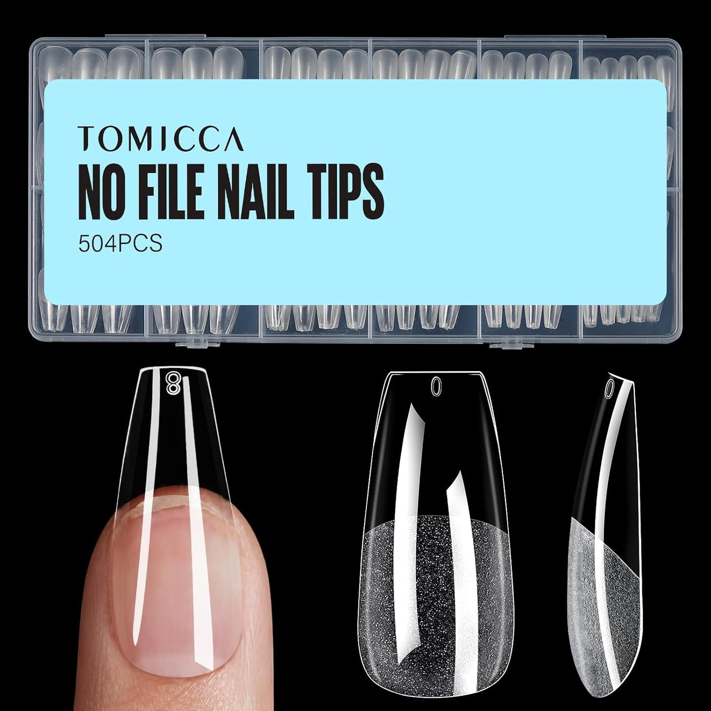 TOMICCA Medium Coffin Nail Tips, 504Pcs Half Matte Soft Acrylic Nail Tips, 12 Sizes Acrylic Pre-Shaped Nails, Full Cover False Nails for Extension Nail
