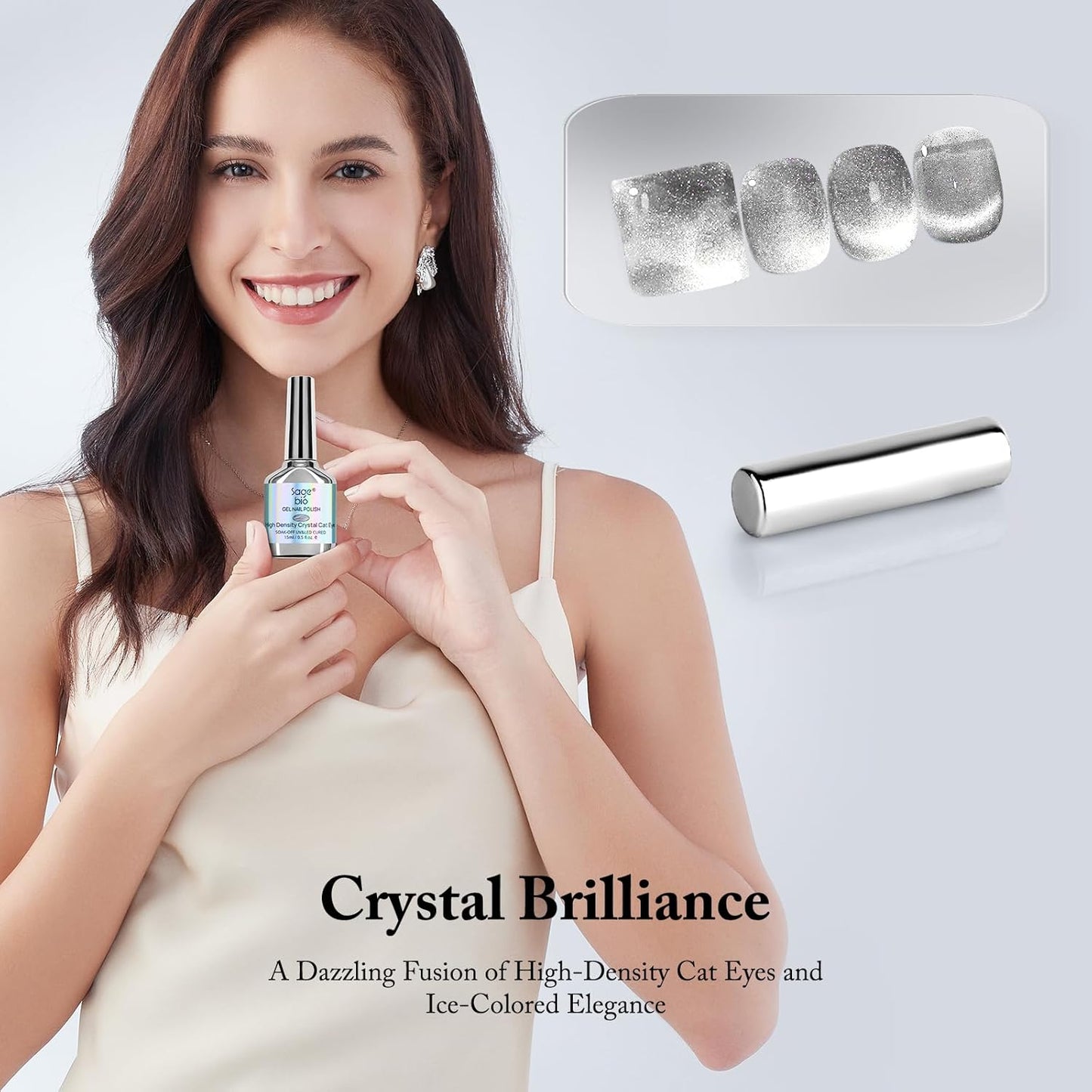 Cat Eye Gel Nail Polish with Magnet Stick, 15ml Glitter Holographic Nail Polish, Magnetic Effect Gel for Home DIY Manicure Gift, Ethereal Gray