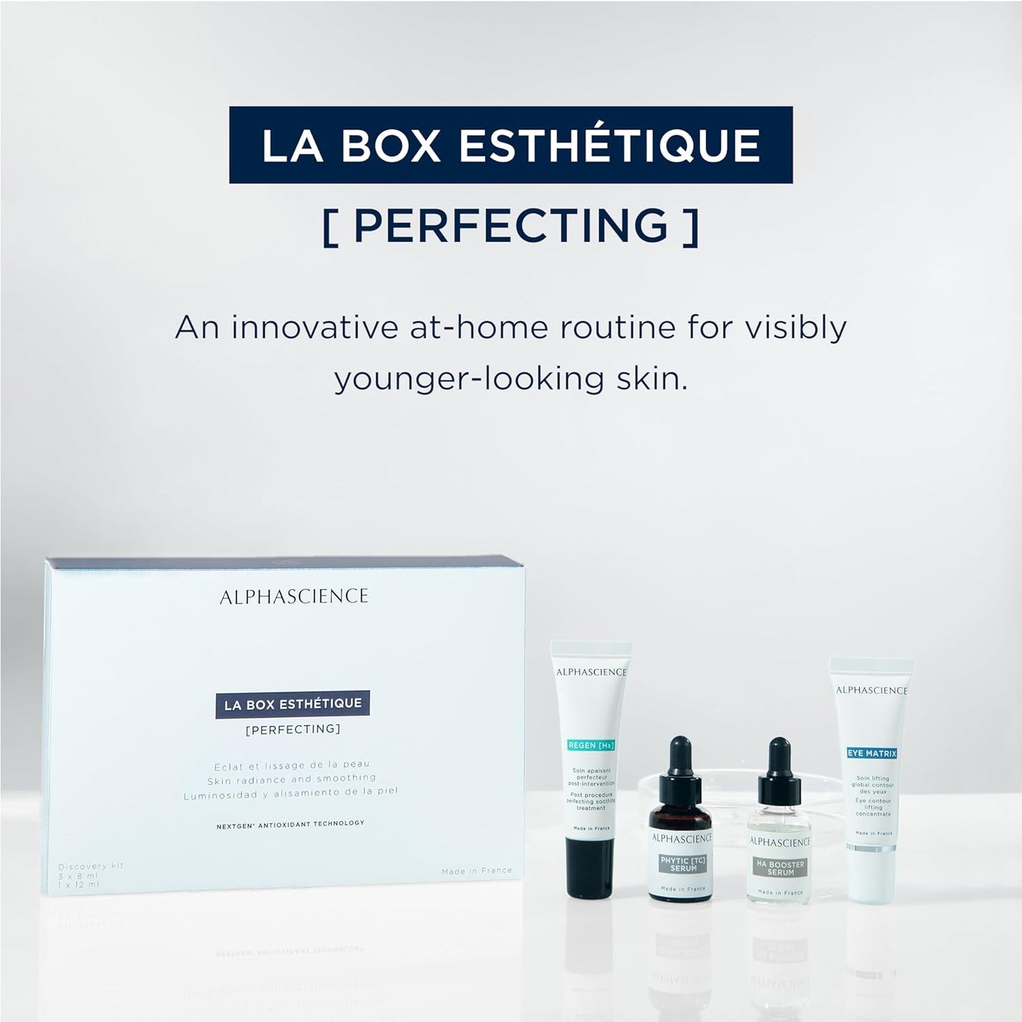 ALPHASCIENCE La Box Esthetique [Perfecting] Discovery Kit - PHYTIC [TC], REGEN [HX], HA BOOSTER, and EYE MATRIX - Helps Reduce Appearance of Blemishes & Scars - Moisturizing - Soothes Skin - 1 Kit