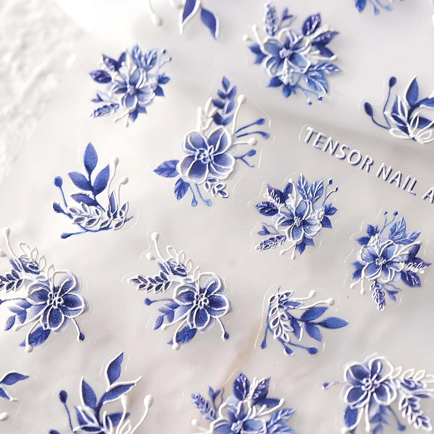 5D Embossed Flowers Nail Stickers for Nail Art Self Adhesive Blue White Flowers Nail Decals Spring Summer Nail Art Stickers Decoration Accessories for Women and Girls