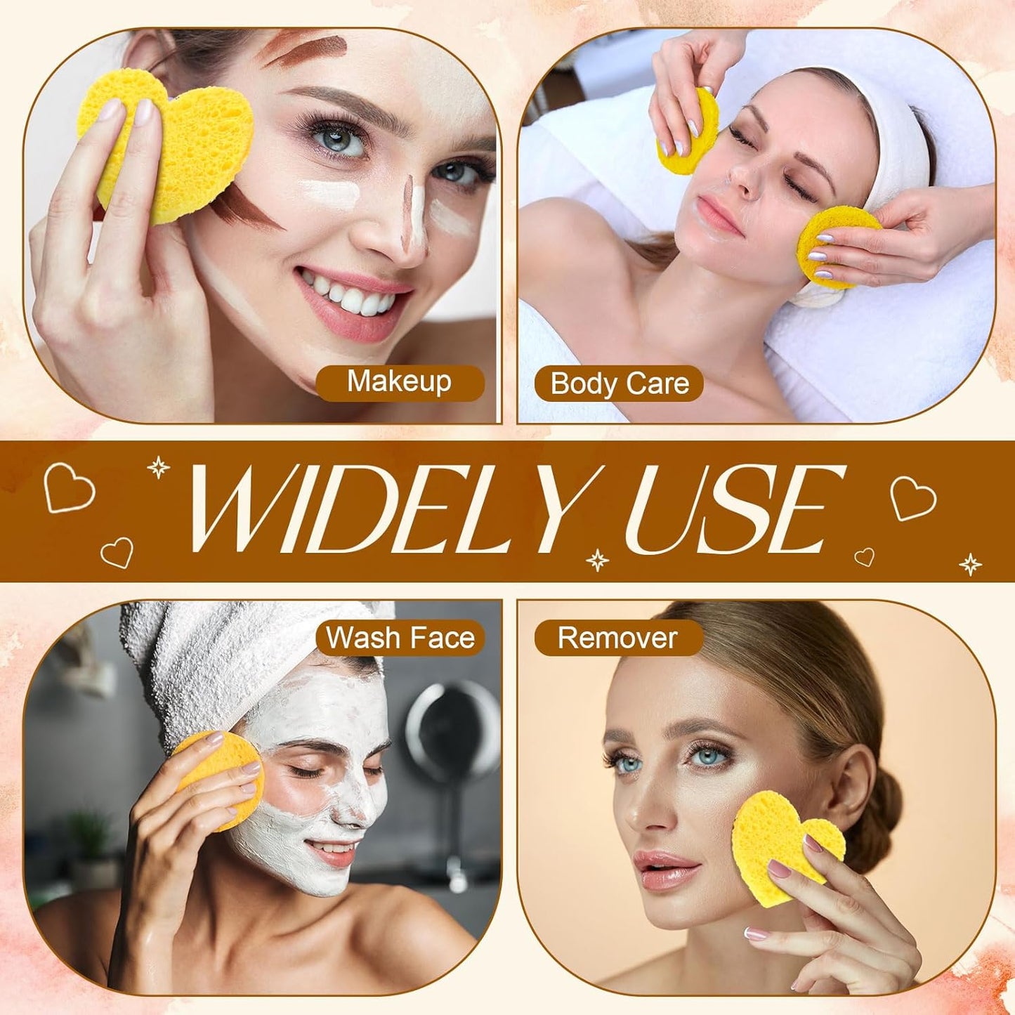 Loopeer 96 Pcs Compressed Facial Sponges with Container Disposable Face Sponge Pads for Washing Face Cleansing Exfoliating Esthetician Makeup Removal(Yellow)