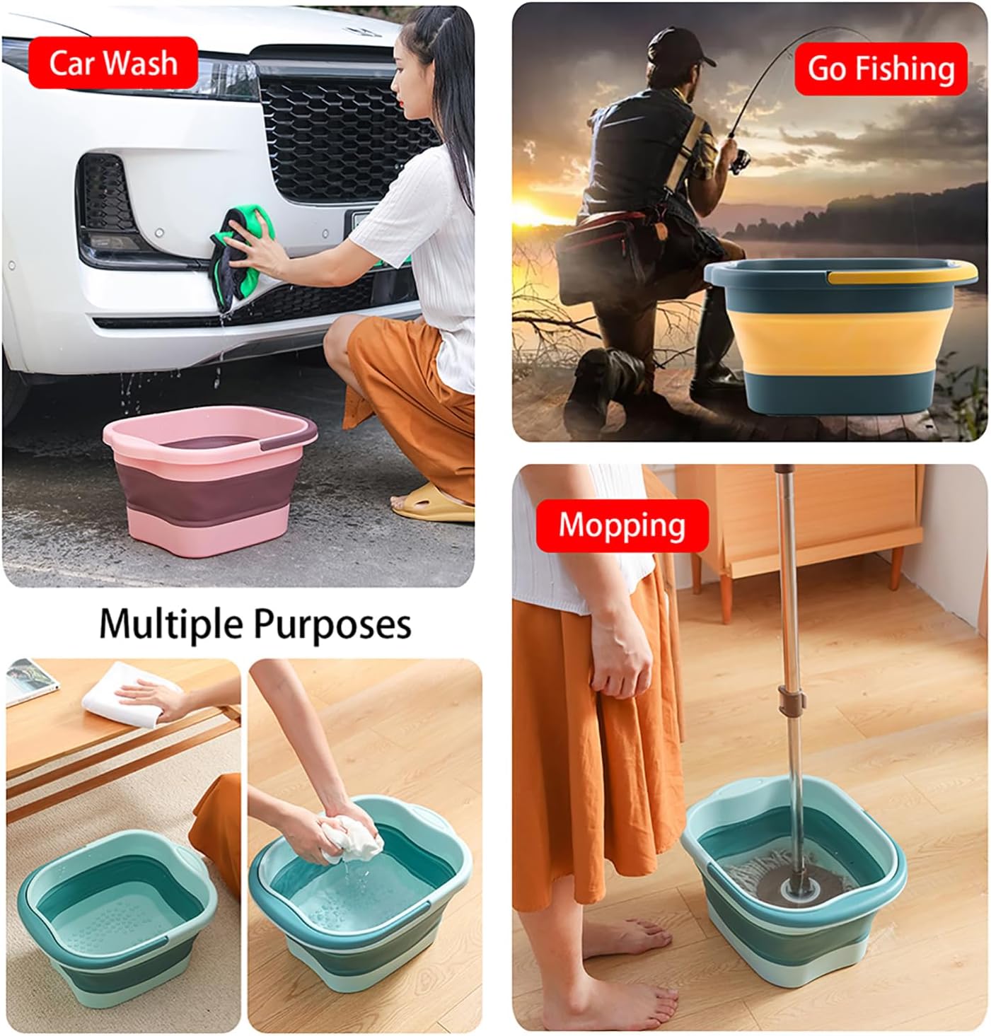 Collapsible Foot Spa Bath Massager for Dry Cracked Feet, Feet Soaking Tub with Massage Acupoint, Pedicure Foot Soak Basin Plastic Bucket with Handle(Green)