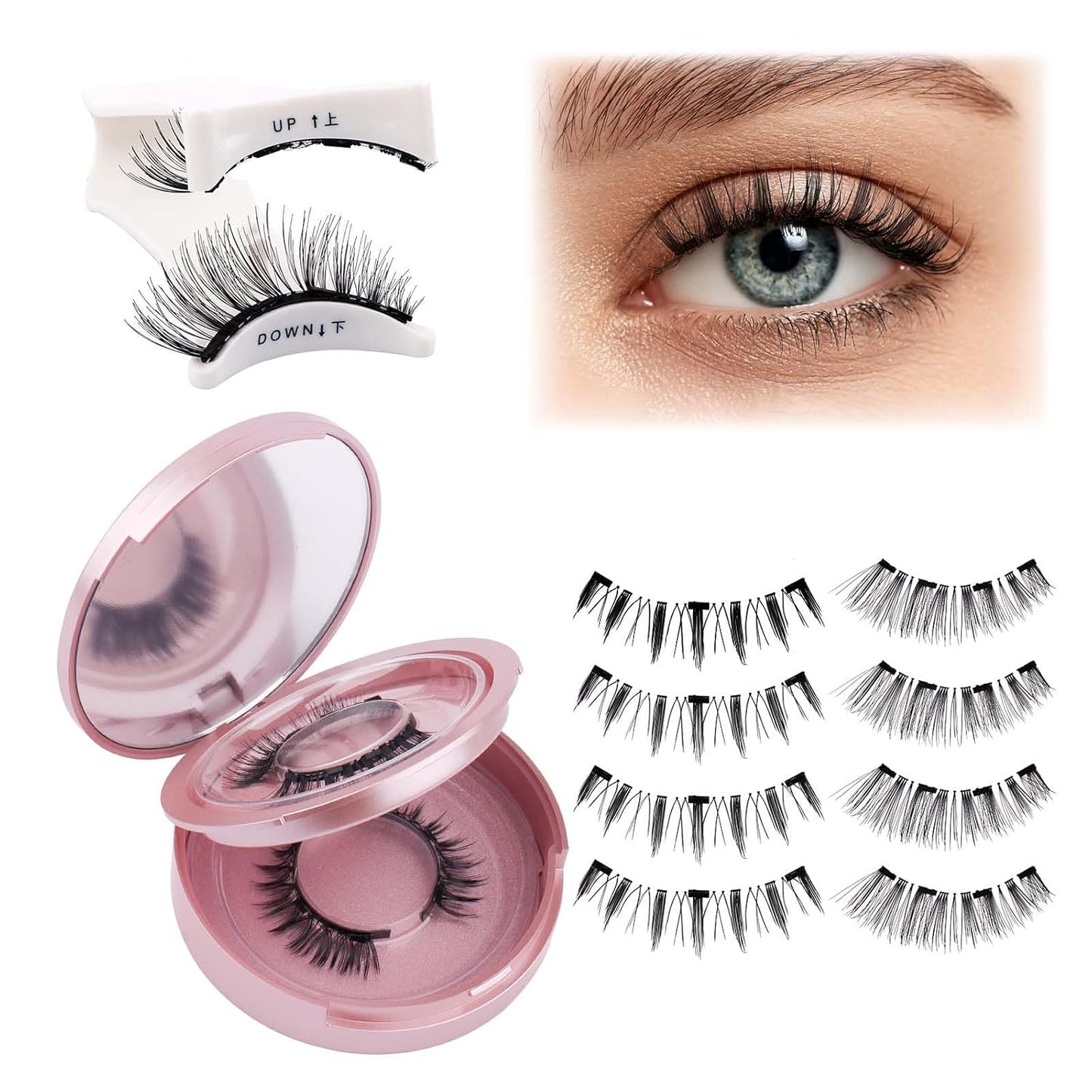 2 Pairs Magnetic Eyelashes with Applicator Waterproof Magnetic lashes Natural Look Reusable Eyelashes Easy to Wear and Remove No glue needed (KS02+XM1)