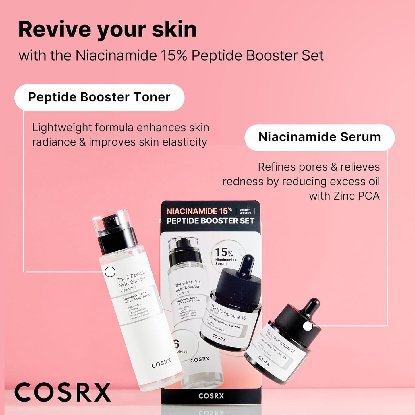 COSRX Niacinamide 15% Peptide Booster Set - Amazon Exclusive - Korean Skin Care Set, Gift Sets, Niacinamide Serum, Face Serum