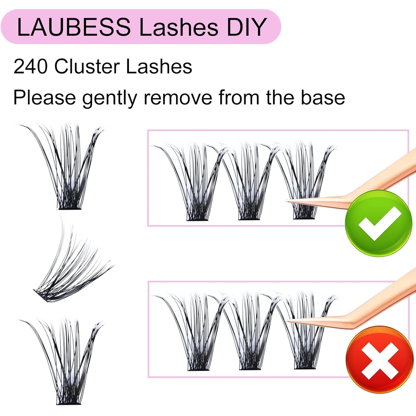 Lash Clusters LAUBESS Individual Lashes Waterproof Eyelash Clusters Mixed Tray Cluster Eyelash Extensions Soft Cluster Lashes for Beginners (40D-D-16)