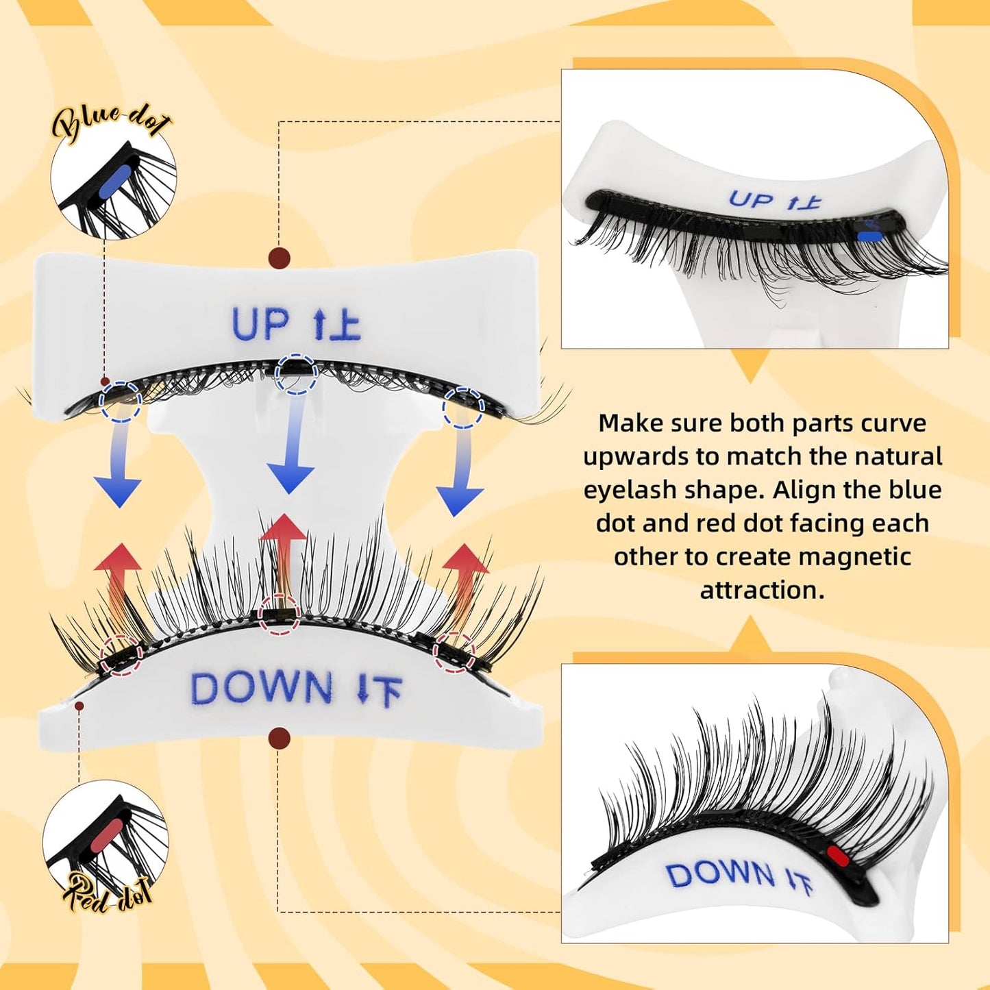 QUEWEL 2 Pairs Magnetic Eyelashes, Reusable No Glue Needed Magnetic Eyelashes Kit with Applicator Lash Clusters Kit without Eyeliner Easy to Wear and Remove (G-YC-C+E01)