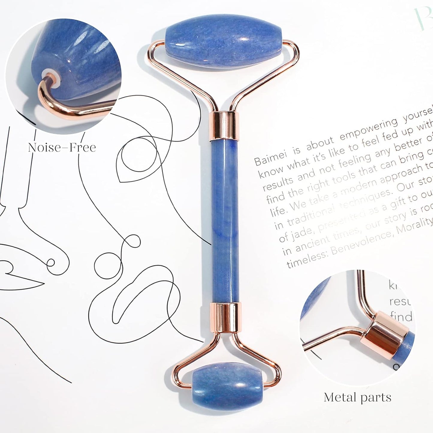 BAIMEI Jade Face Roller & Gua Sha, Facial Beauty Roller Skin Care Tools, Self Care Gift for Men Women, Massager for Face, Eyes, Neck, Relieve Fine Lines and Wrinkles - Blue