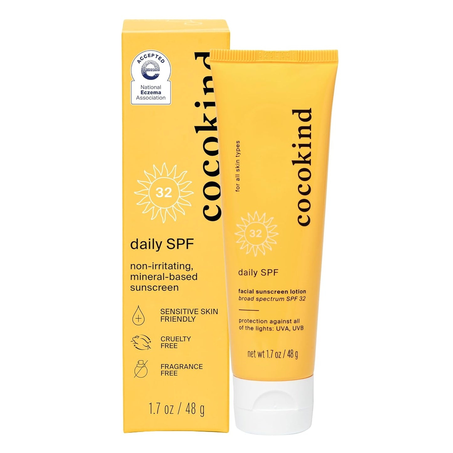 Cocokind Daily SPF, Mineral Face Sunscreen with Zinc Oxide, SPF 32, Reef Safe, Unscented, All Skin Types, Non-Toxic, Cruelty Free, 1.7 fl oz