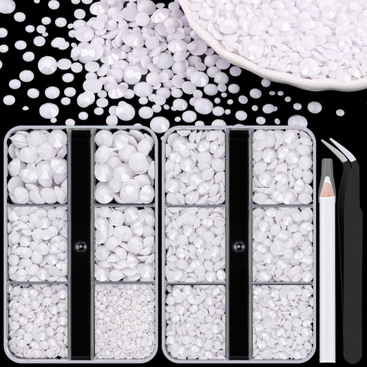 Resin Rhinestones for Crafting, 2 Boxeses White Multi Sizes Flatback Bedazzling Crystals for Crafts Nail Art Decoration, Non Hotfix Gems Charms for Tumbler Shoes Clothing Fabric Face Makeup
