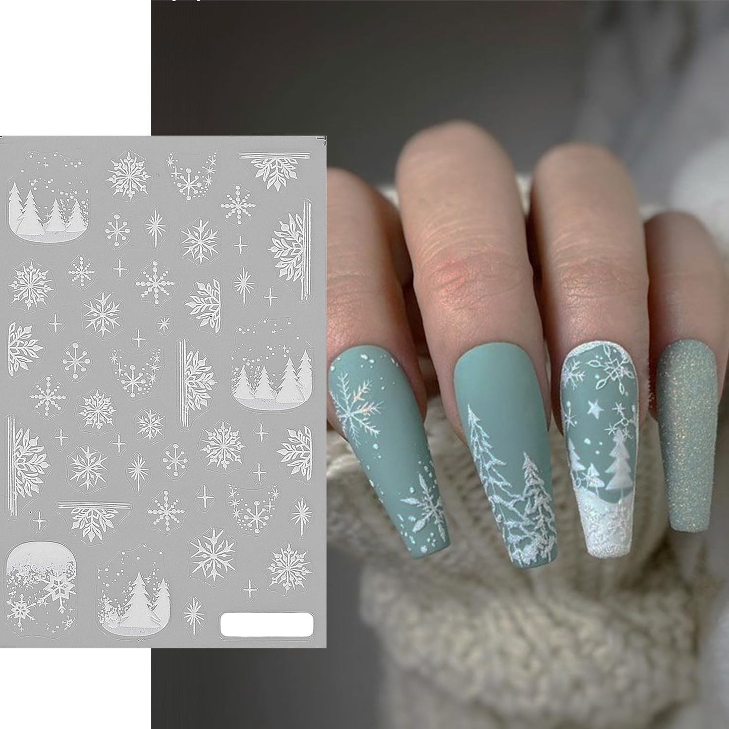 HNUIX Nail Stickers - 5D Snowflake, Self Adhesive Nail Decals, Multi Pattern, 4 Sheets, for Nail Art