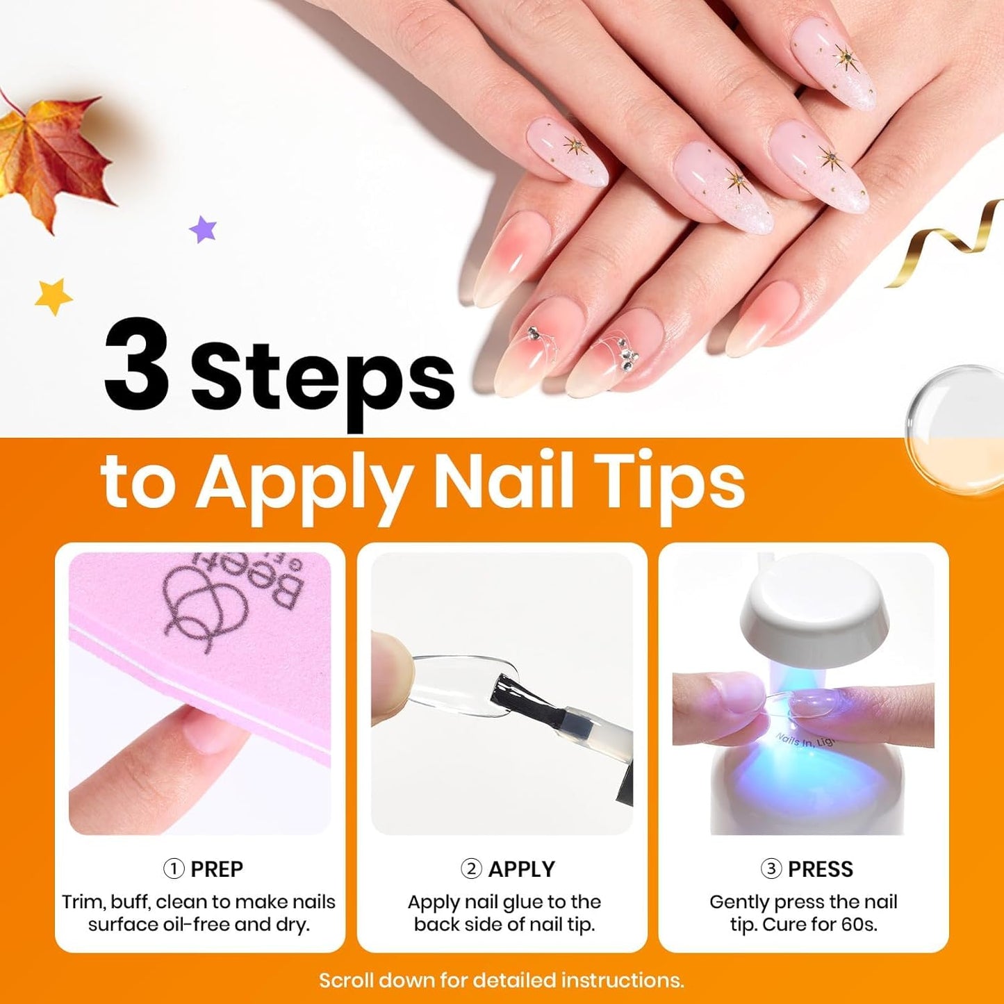 Beetles 15ml Gel Nail Glue 9 in 1 for Acrylic Nails Tips and Clear Press on Nails, Long Lasting Extension Glue, Base Coat, Blooming Art Gel, Fall Halloween Nails, U V Light Cured