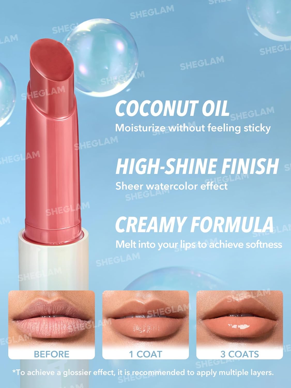 SHEGLAM PoutPerfect Moisturizing Solid Lip Gloss Non Sticky Lipstick with Coconut Oil - Walk on the Beach