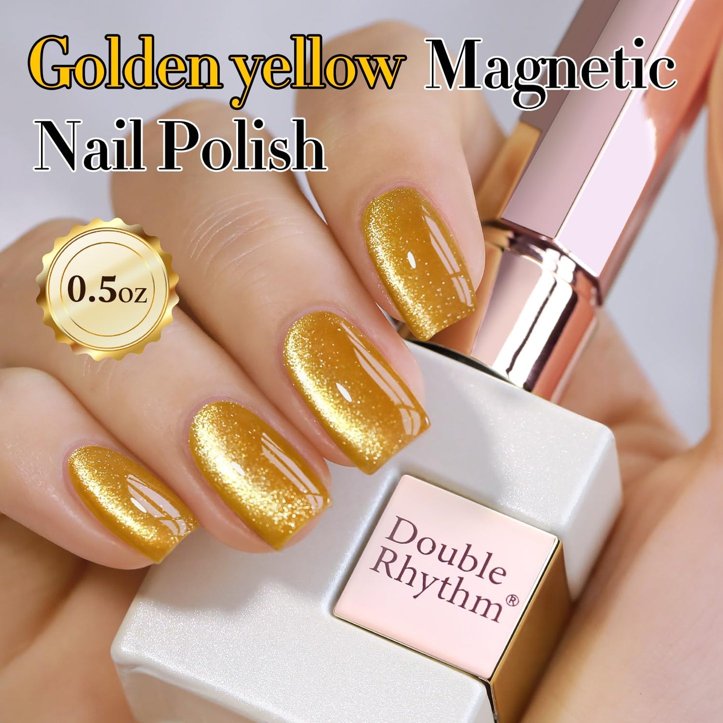 Double Rhythm Jelly Glass Cat Eye Gel Polish with Magnet 15ML Holographic Glitter Shimmer Translucent Sheer Color Magnetic Nail Polish Salon DIY at Home (Gold Cat-MC1025)