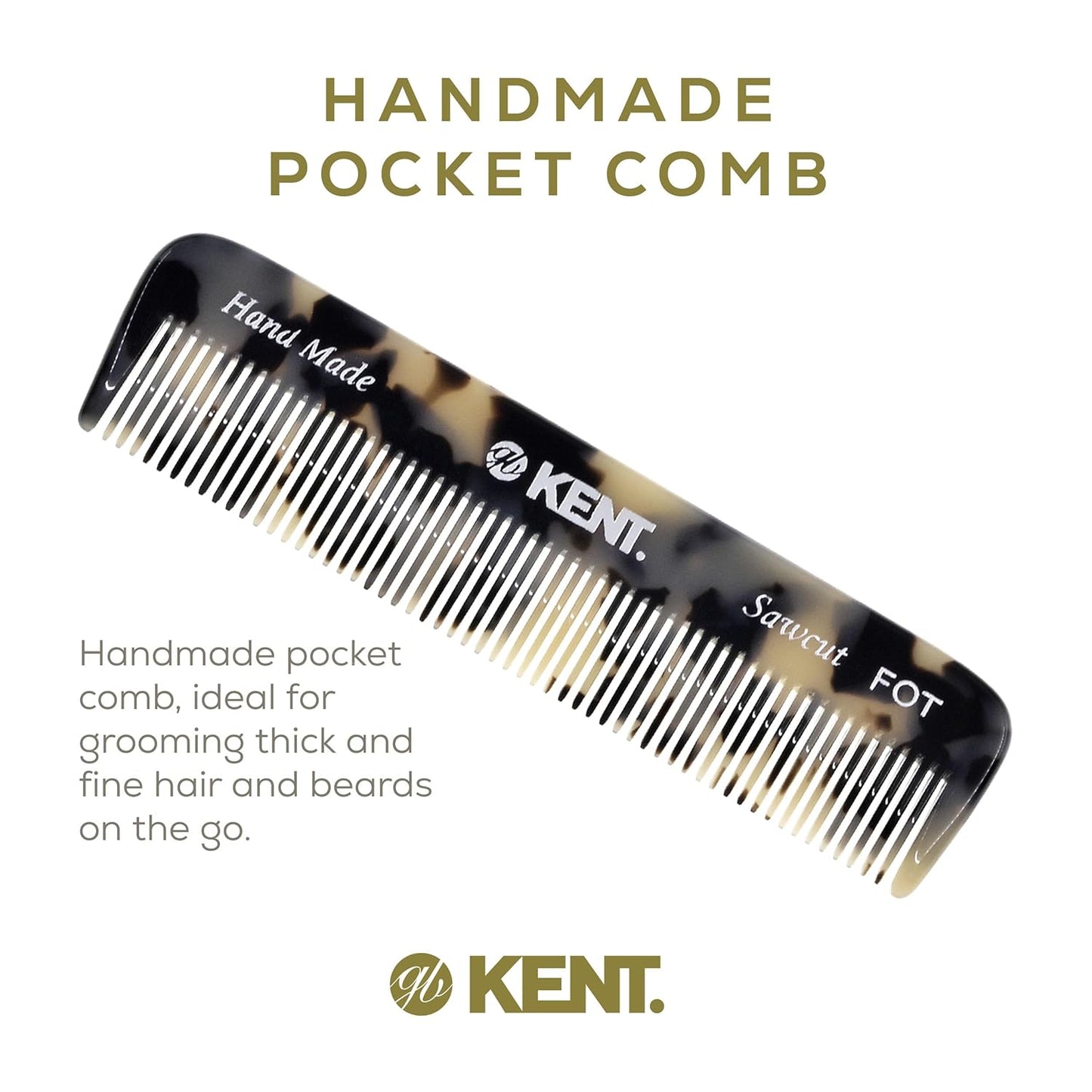 Kent FOT TW Handmade Fine Tooth Comb, Pocket Travel Comb for Men's Styling, Mustache, Beard Care, and Fine or Thinning Hair