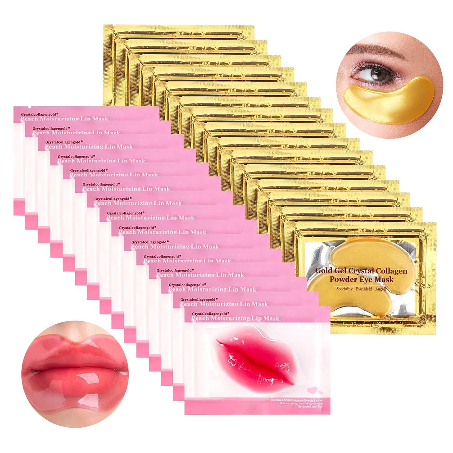 30 Pairs Lip Masks & Eye Masks,Gold Under Eye Patches for Puffy Eyes,Peach Red Lip Masks Skincare,Effectively Moisturizing the Lip & Eye Skin,Anti-Aging,Reducing Fine Lines,Nourishing for Face Care