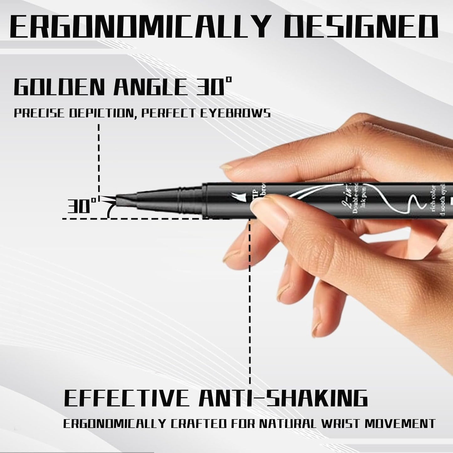 Curved 2 Tip Eyebrow Pen-Brown Eyebrow Pencil With Black Eyeliner 2-in-1 Dual-Ended Create Natural Hair-Like Brows,Waterproof,Smudge Proof,Long Lasting All-Day