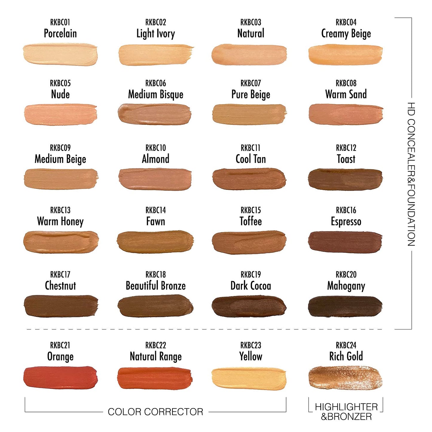 Ruby Kisses HD Brush Concealer & Foundation, Full Coverage, Color Correcting, Highlight, Contour 3 Pack (Mahogany)