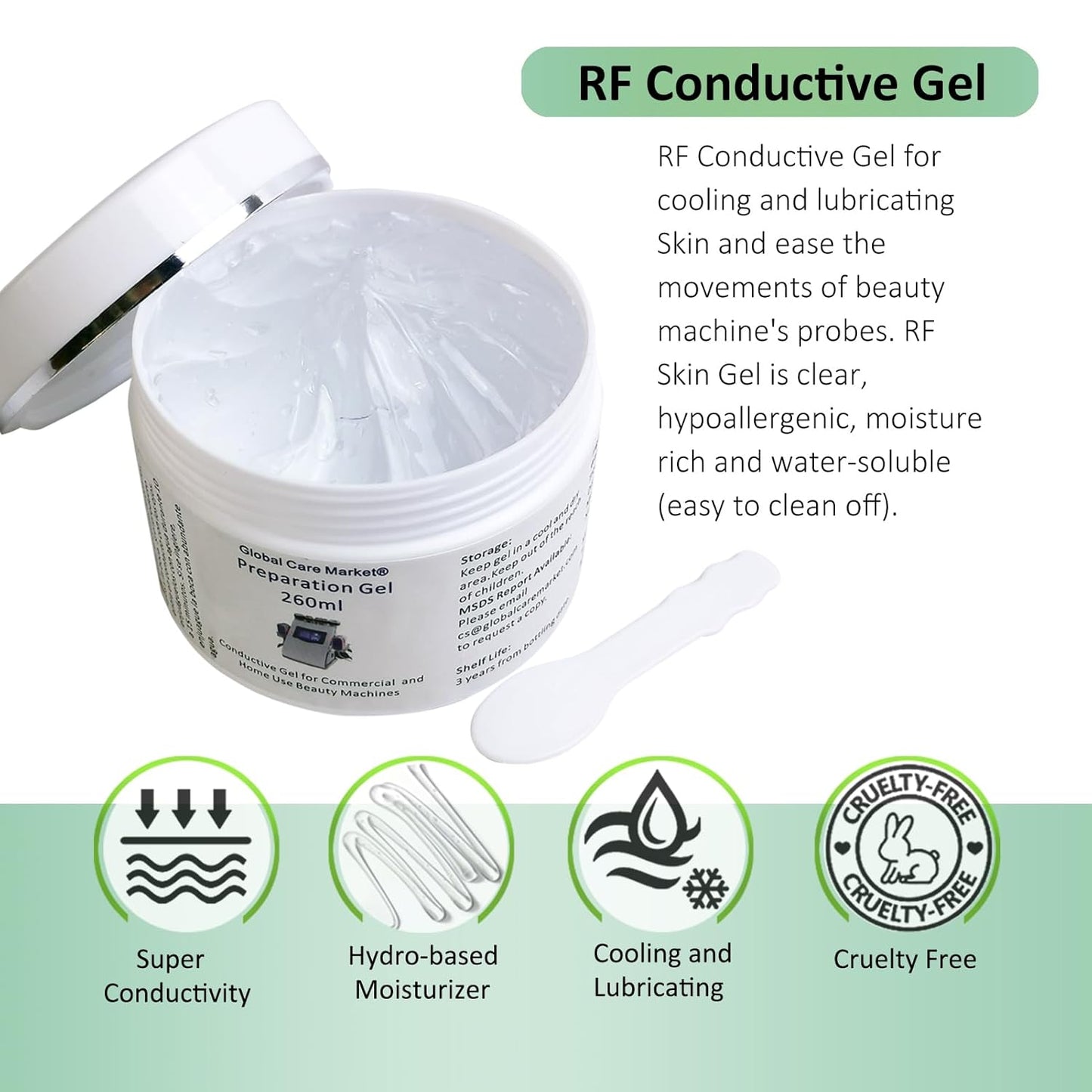Preparation Gel – RF Conductive Gel with Hyaluronic Acid for Use With Radio Frequency Face and Body Machines, Skin Cooling Gel Primer for IPL Hair Removal Device