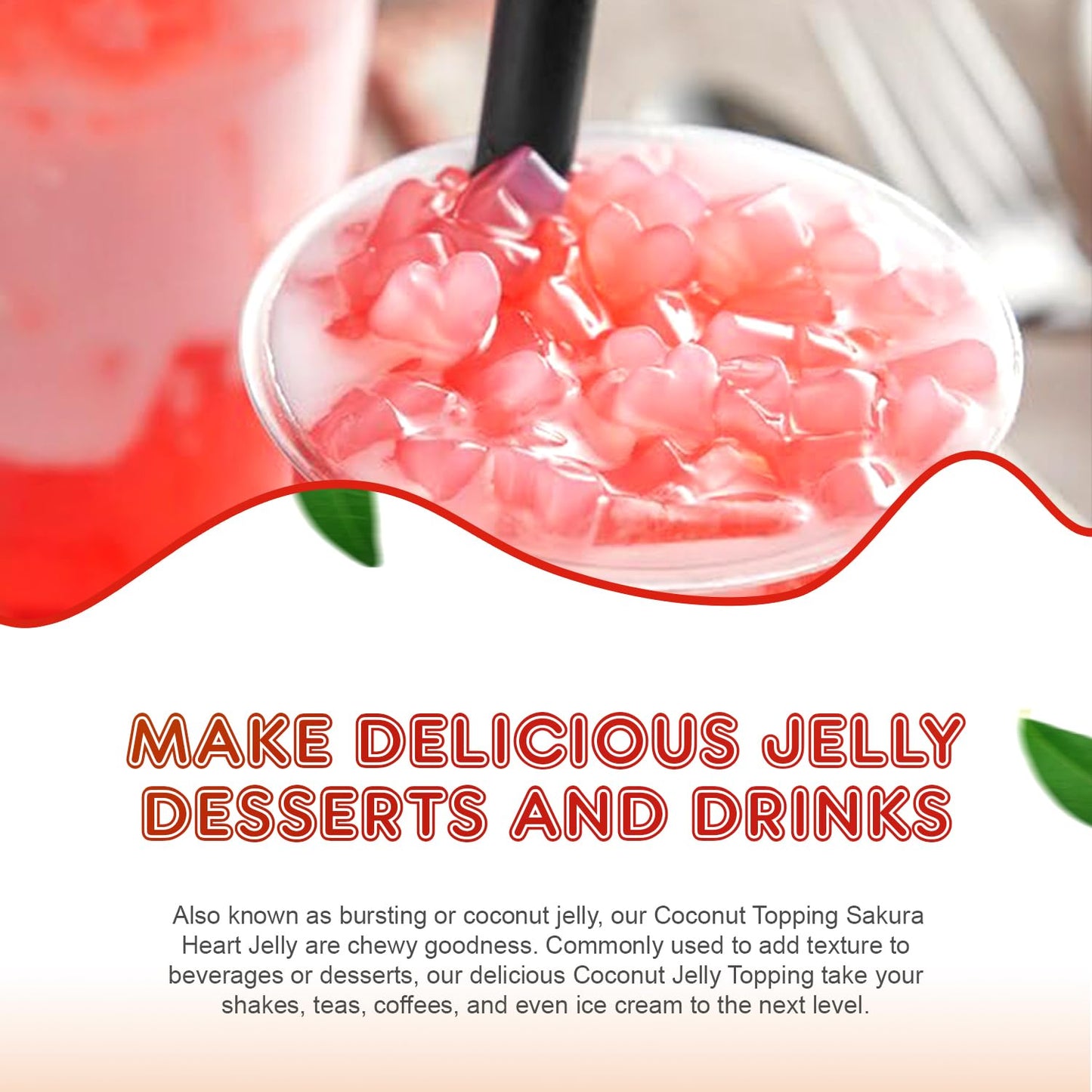 Fanale Coconut Jelly Topping nata de coco for Boba Tea | Ice Cream | Yogurt | Smoothie | Milk Tea | Desserts (Sakura Heart Shaped, 6.6 lb) JEL030