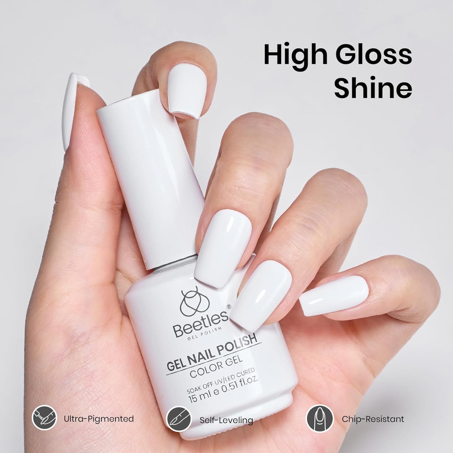 Beetles White Gel Nail Polish,15ml French UV Nail Polish Soak Off Nail Art Manicure Salon DIY Design Home Snowdrop Gift for Woman Colorful Bottle Gel