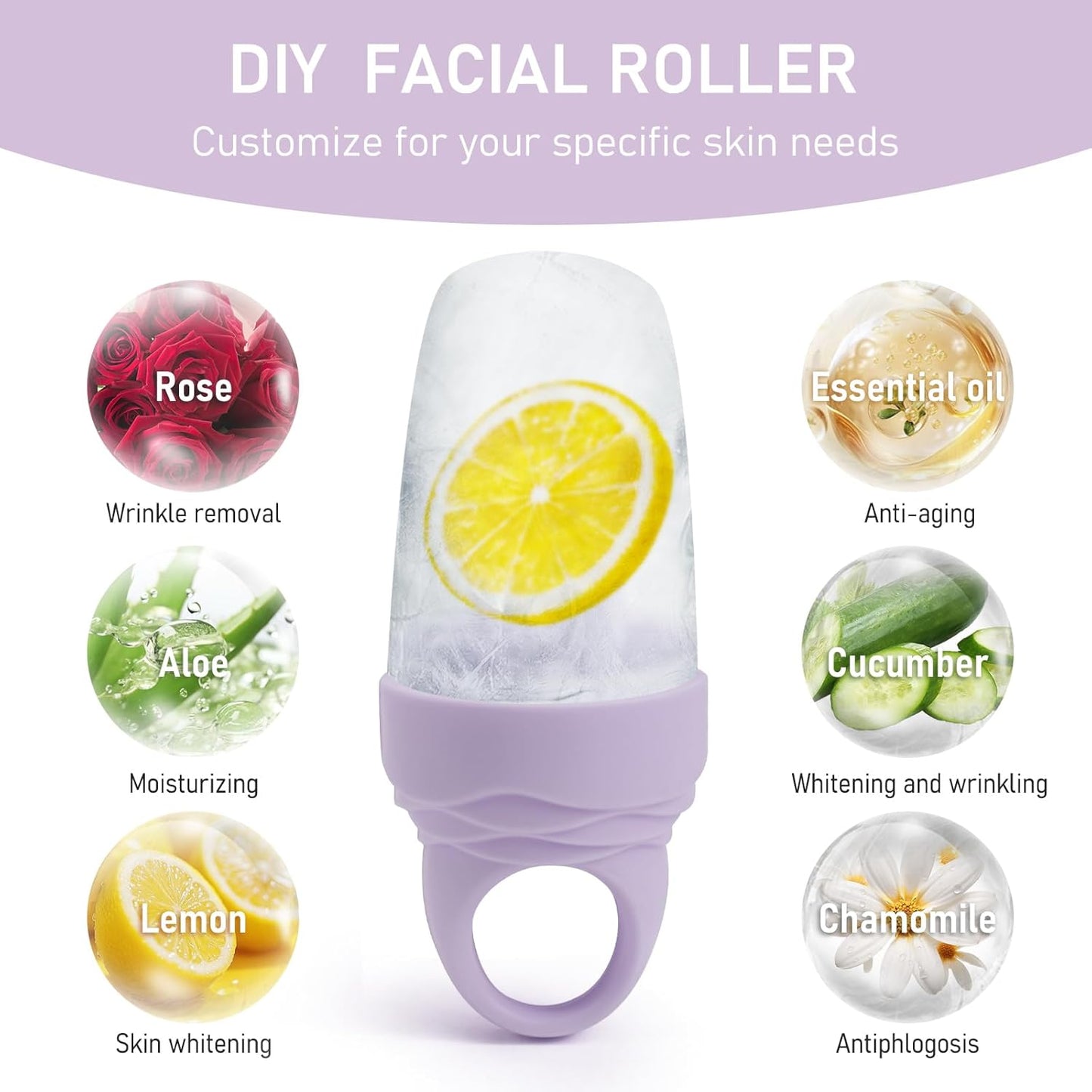 3 Pcs Facial Ice Roller Silicone Mold Reusable for Face Women and Eye Neck Cold Skin Care Tools Freezer De Puff Eye Bags Reduce Migraine Pain Purple