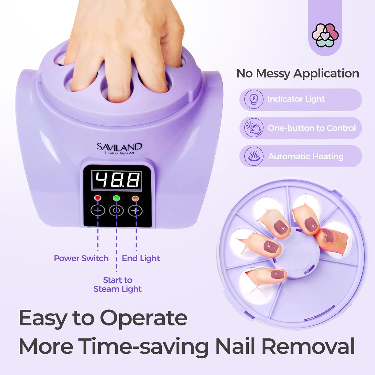 SAVILAND Nail Polish Remover Machine: Electric Nail Soaking Bowl Portable Automatic Steam Gently Nail Remover Steam Gel Nail Polish Remover Machine Nail Art Acrylic Nail Tools Salon DIY Home