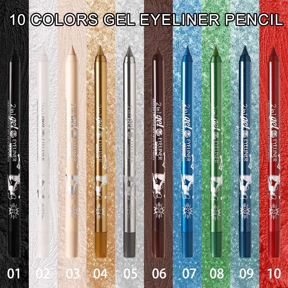 evpct 2Pcs Black & Dark Brown Color Gel Glitter Eyeliner Pencils Set for Women Waterline Waterproof Smudge Proof lapiz de ojos delineador de ojos contra el agua Eye Liner Makeup