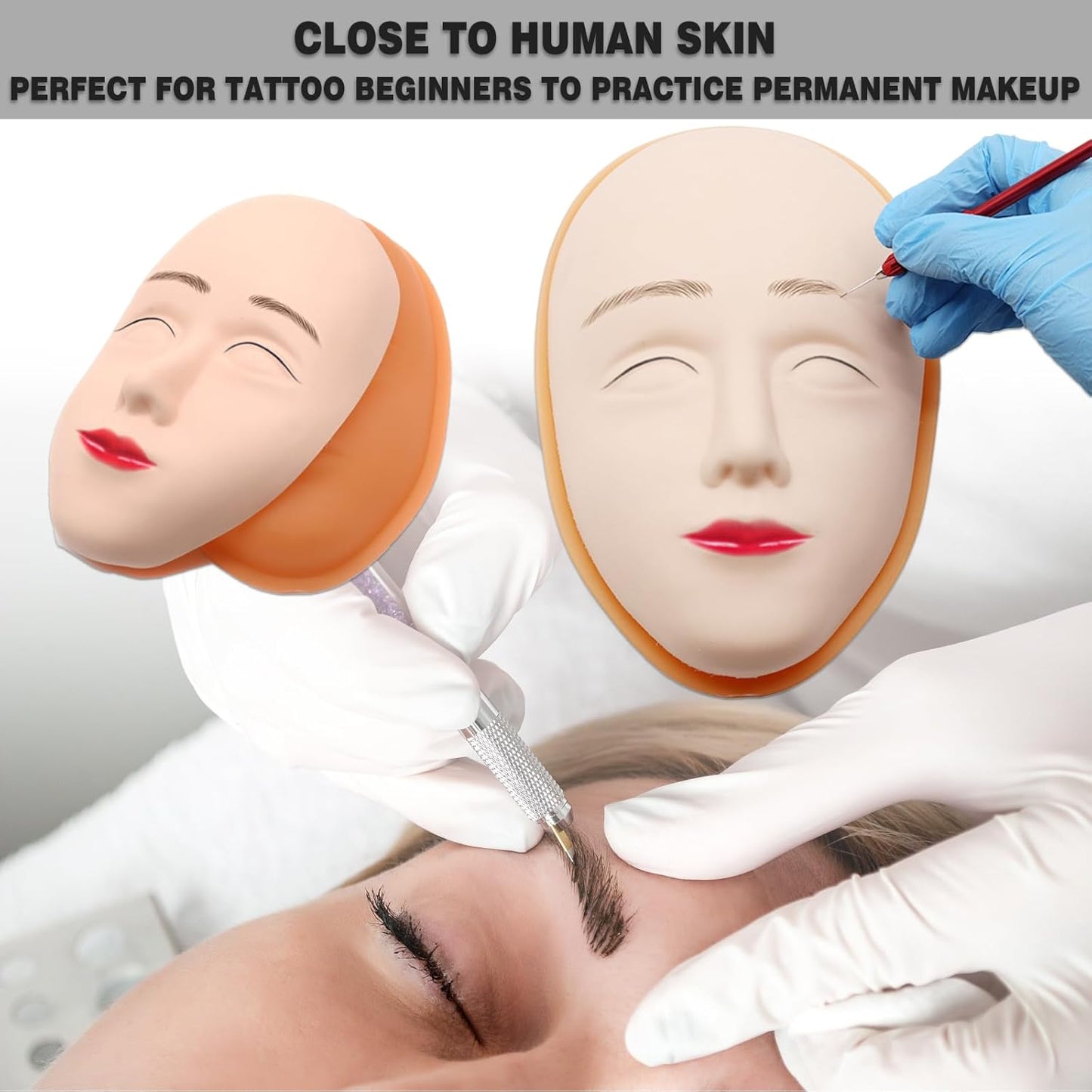 Makeup Practice Face Kit - Includes 6PCS Practice Fake Face & 5D Face Model Stand and Eye Makeup Assistance Tools, Ideal for Daily Makeup Training and Workshops