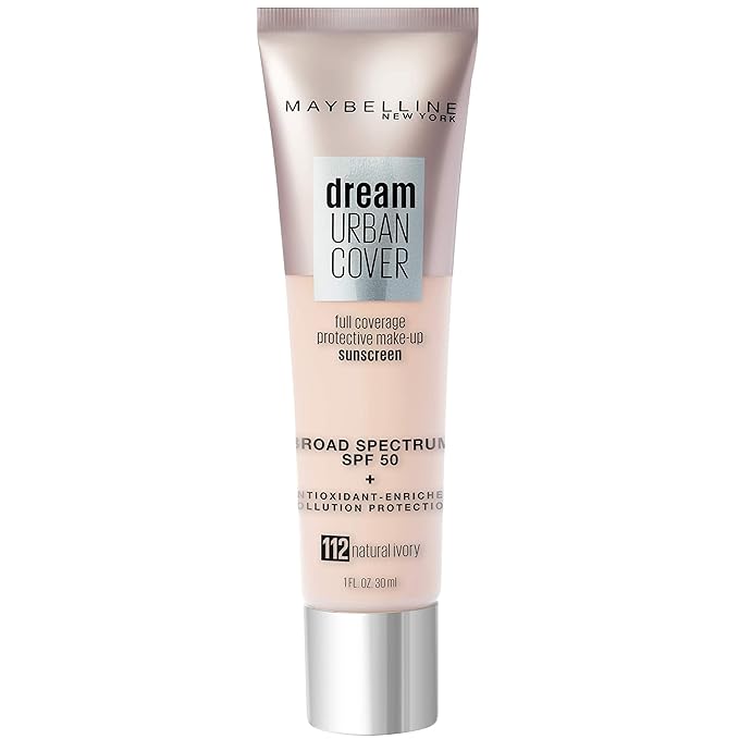 Maybelline Dream Urban Cover Flawless Coverage Foundation Makeup, SPF 50, Natural Ivory