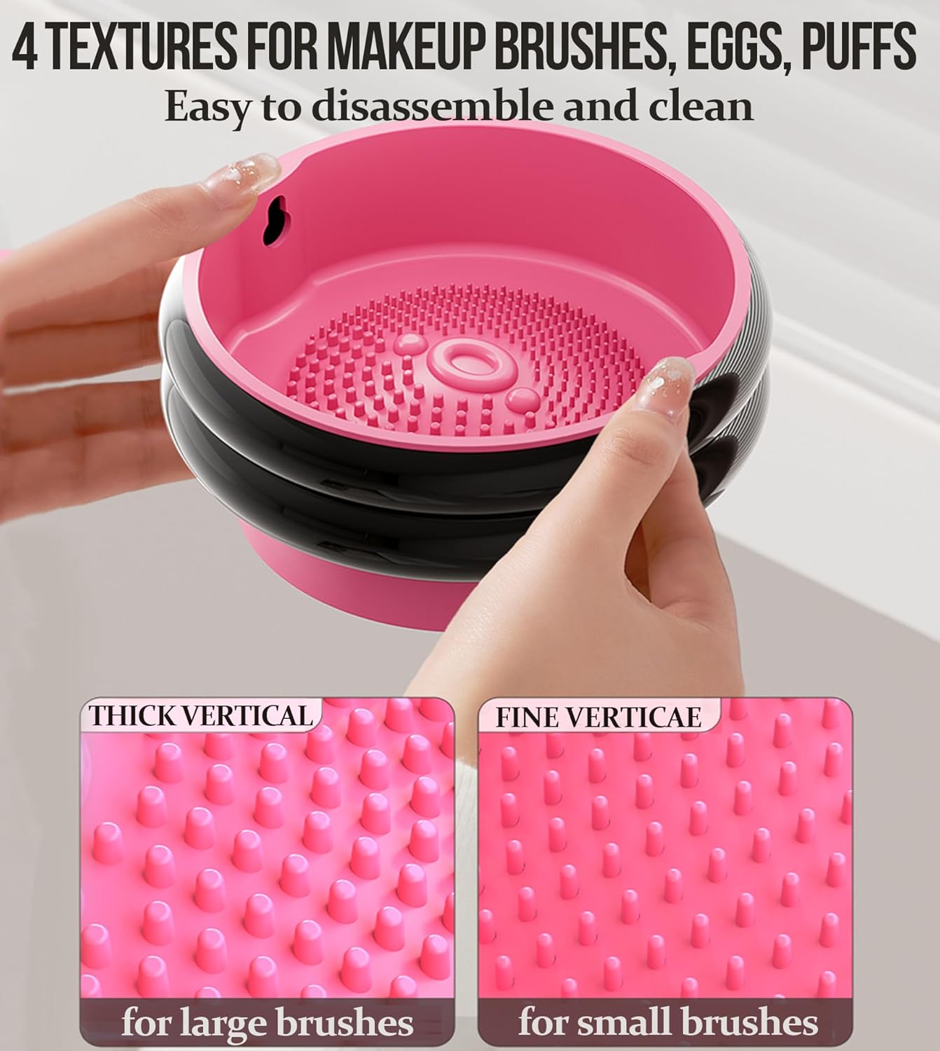 Makeup Brush Holder, 3 in 1 Silicone Makeup Brush Cleaner Mat Pink