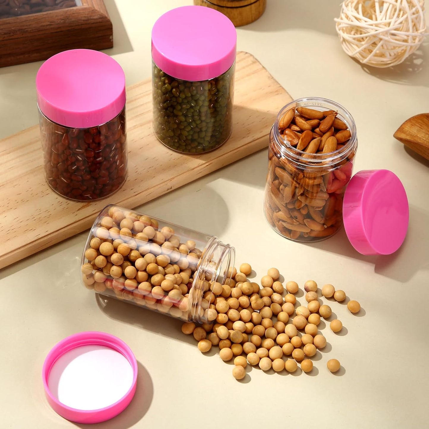 Patelai 4 Pieces Round Wide-mouth Leak Proof Plastic Container Jars with Lids for Travel Storage Makeup Beauty Products Face Creams Oils Salves Ointments DIY Making(4 Ounce,Pink)