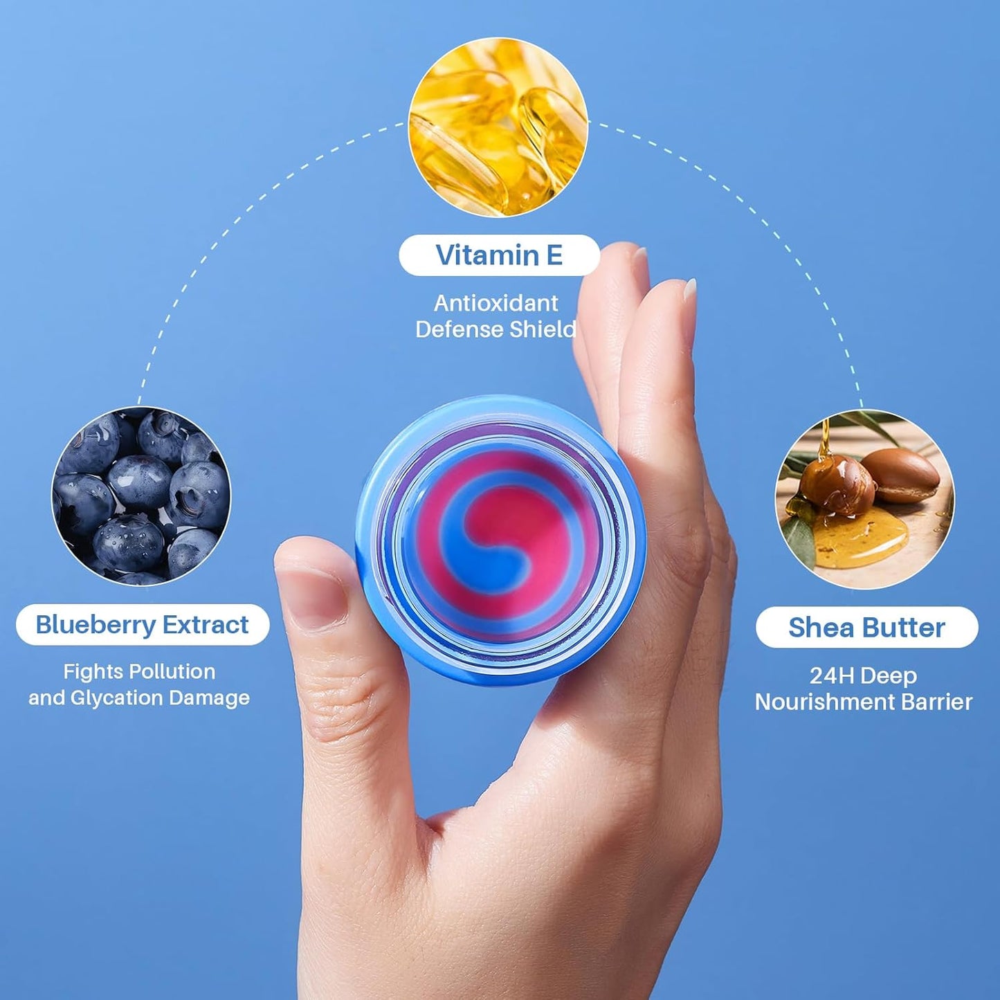 Lip Sleeping Mask Blueberry Candy Glow Balm - Long-Lasting Lip Treatment Overnight, Lip Care Hydration, Repair for Dry Cracked Lips, Soft and Nourished Sweet Lips Daily - 0.42 Fl Oz