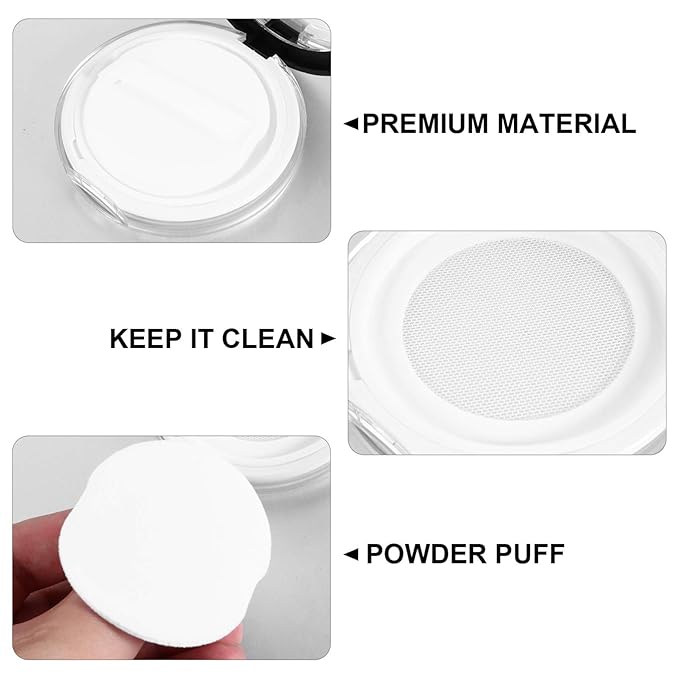 Loose Container 2pcs Loose Containers with Elasticated Net Sifter, Mirror and Puff 5g Loose Compact Case Case for DIY Makeup and Travel ( Black ) Travel Container