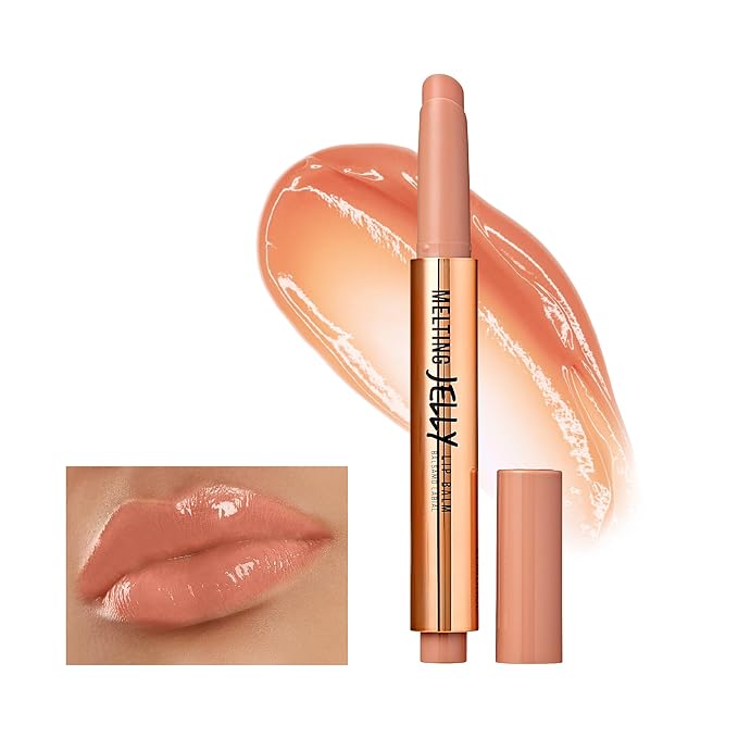 KISS NEW YORK Professional Melting Jelly Lip Balm, High Shine & Moisturizing Lip Stick, Long Lasting, Plumping Effect Look, Non-Sticky & Not Cakey, Easy Application & Natural Coverage (Caramel)