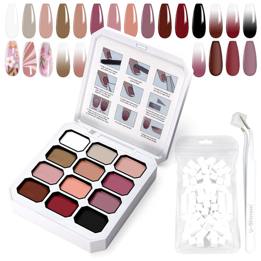 Gradient Painting Gel, 12 Colors Ombre Gel Nail Polish with 100Pcs Nail Sponges&Tweezers for Pigmented Pat Aura Nails, French Manicure, Long-lasting Kit Velvet Sonnet