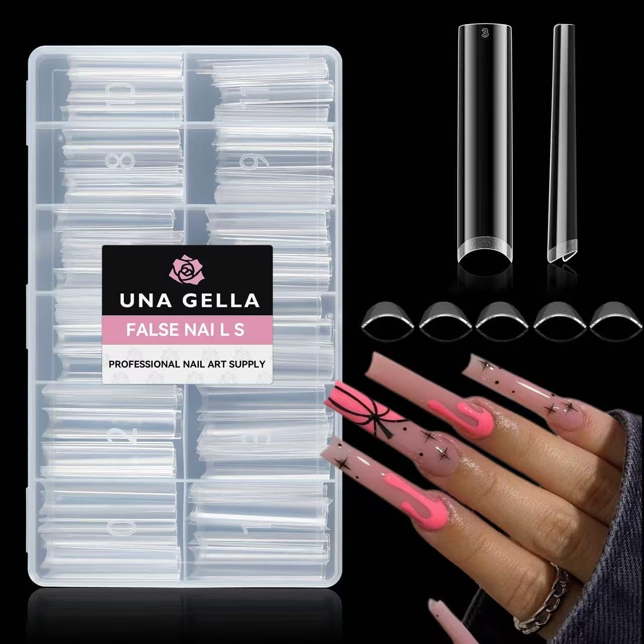 UNA GELLA 312PCS XXXL Nail Tips Square No C Curve, Extra Long Half Cover Long Straight Gel Nail Tips 12 Sizes Press on Nails Square for Acrylic Nails Professional for Nail Salon and DIY
