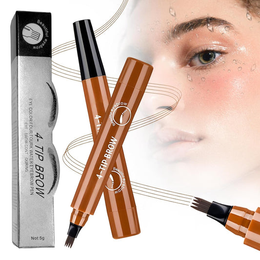 2025 New Magic Eyebrow Pencil, 3D Waterproof 4 Tipped Precise Brow Pen Microblading Eyebrow Pencil Contouring Pen Fine Stroke Microblading Creates Natural (Light Brown)