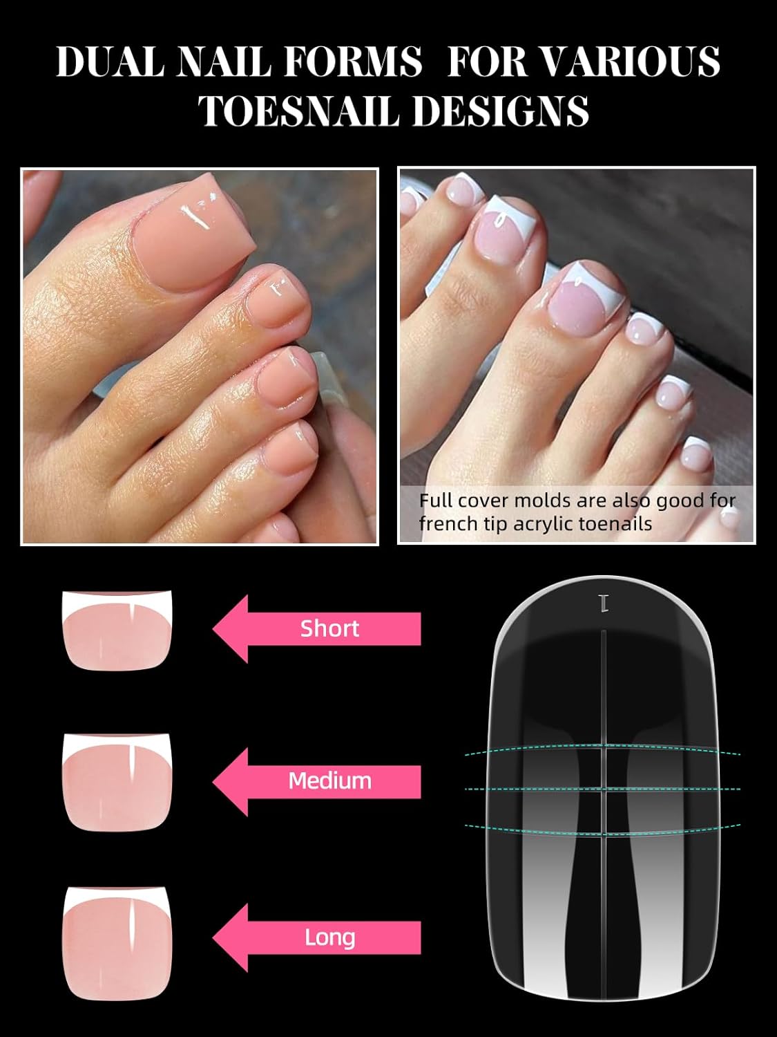 Poly Gel Toe Nail Form Set, EBANKU Reusable Toenails Dual Forms for Nail Extensions, Poly Gel Toe Nail Tips With Dual-Ended Brush, File and 5PCS Clips - 15 Sizes 150PCS