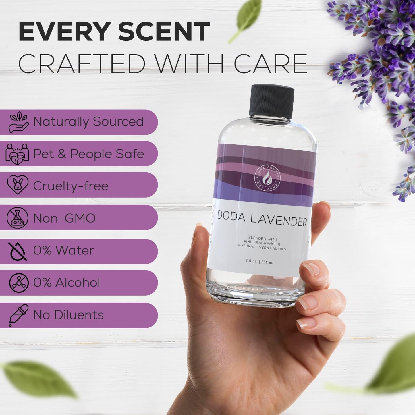 Aroma Country Doda Lavender Diffuser Oil - Luxury Essential Oils for Diffuser Refill & Air Freshener Room Spray - Long-Lasting & Natural Home Fragrance, Lavender Scented Oil for Diffusers (8.5 Fl. oz)