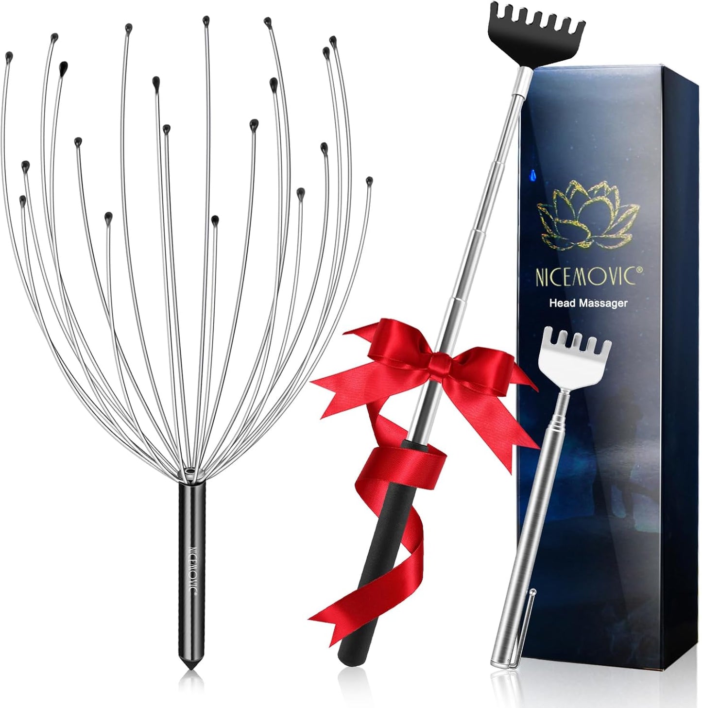 NICEMOVIC White Elephant Gifts for Adults, Head Massager Scalp Scratcher Stocking Stuffers Funny Gifts for Men Women 20 Fingers Head Scalp Massager Back Scratcher Small Gift for Thanksgiving Birthday