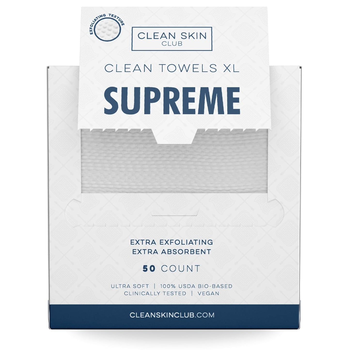 Clean Skin Club Clean Towels XL™ Supreme, 100% USDA Biobased Dermatologist Approved Face Towel, Gentle Exfoliation, Disposable Facial Washcloth, Makeup Remover Dry Wipes, 50 Count