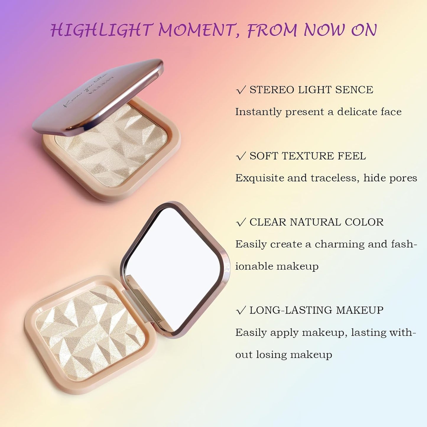 Highlighter Makeup Palette Shimmer Contour Palette Powder for Brighten Face Contour Gold Cheek Highlight Makeup,Long Lasting Highlighter Powder with Mirror for Illuminator Makeup(CHAMPAGNE GOLD)