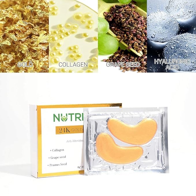 Under Eye Patches, 24K Gold Collagen Under Eye Mask Anti-Aging, Under Eye Treatment Mask for Puffy, Dark Circles, Wrinkles, 10 pairs