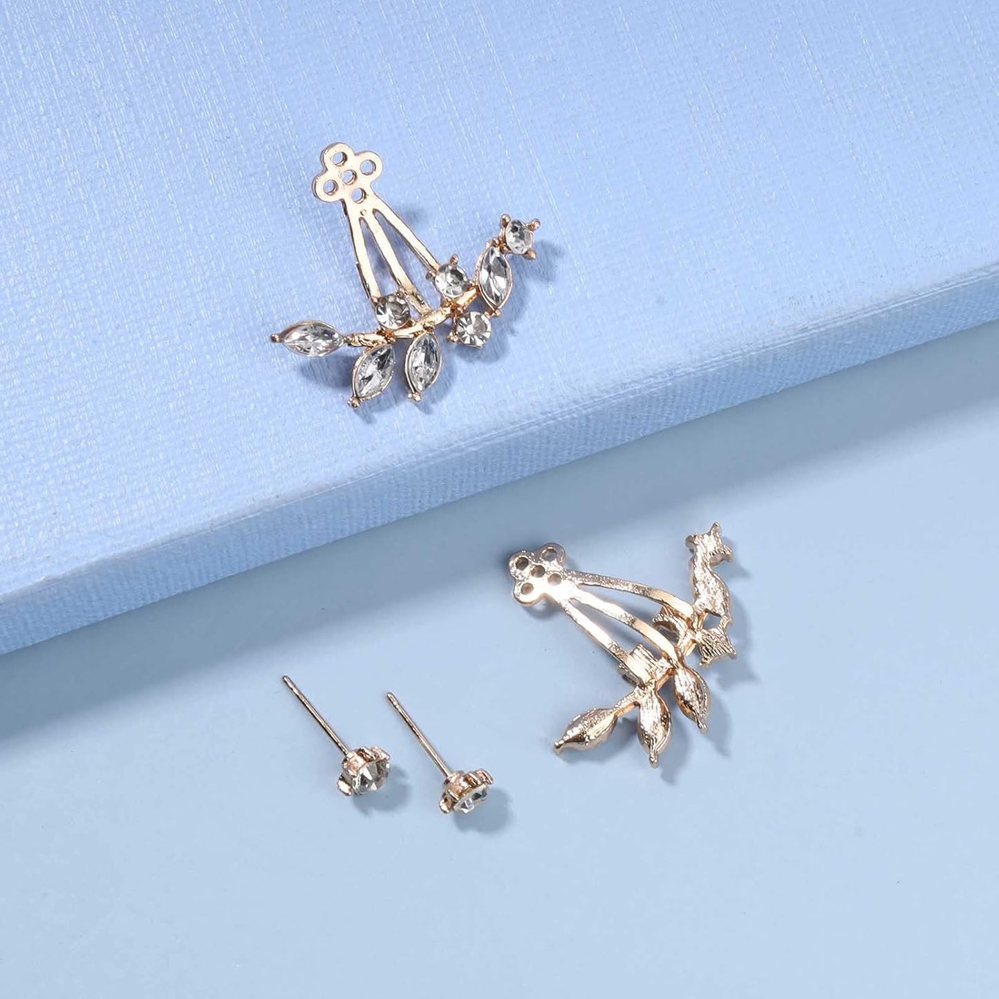 Boho Crystal Leaf Ear Jackets Earrings Gold Cz Crystal Earrings Rhinestone Front Back Studs Earrings Minimalist Earrings Jewelry for Women and Girls Gifts