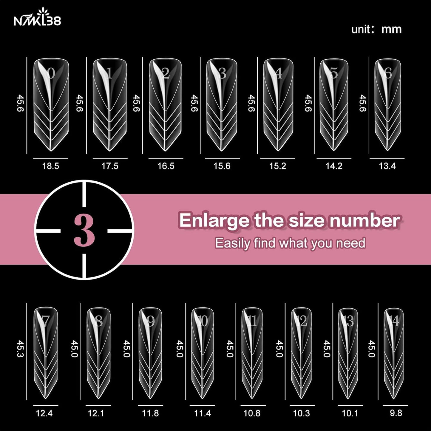 NMKL38 150PCS Dual Nail Forms 15 Sizes Extension Poly Nail Gel Full Cover