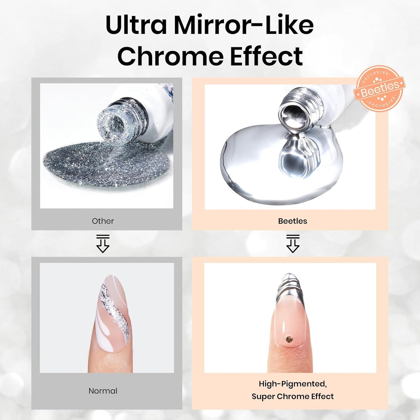 Beetles Metallic Silver Liner Gel Nail Art 7ml French Tip Gel Nail Polish 3D Mirror Chrome Effect Metal Painted Pens for Thin French Swirl Line Nail Art Polish Soak off Uv Lamp Manicure Salon