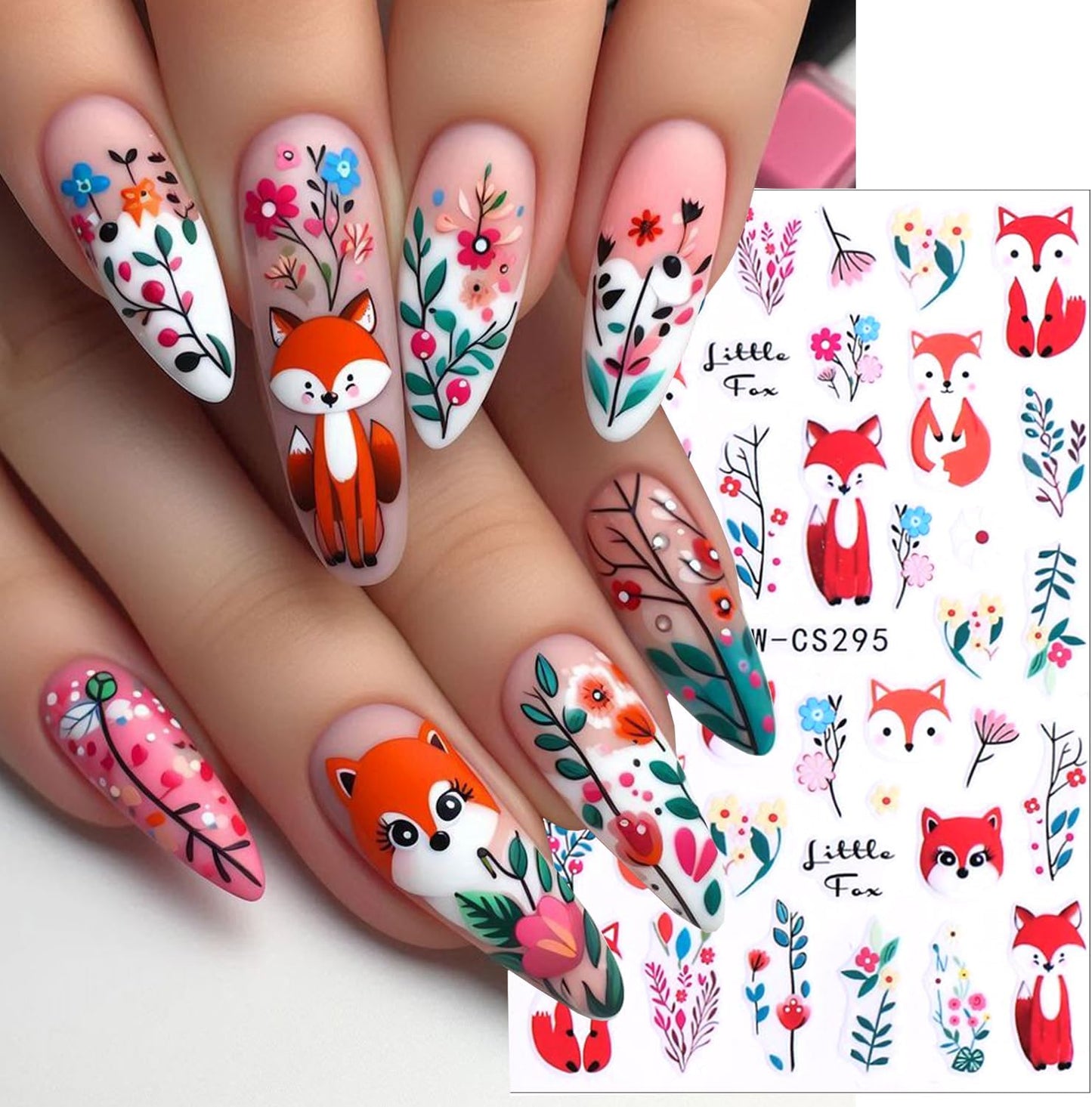 4pcs Fall Nail Stickers for Nail Art, 3D Autumn Fox Leaves Flowers Nail Decals Thanksgiving Leaf Pattern 3D Self-Adhesive Nails Sliders Fall Sticker for Nails Decoration DIY Manicure Accessories