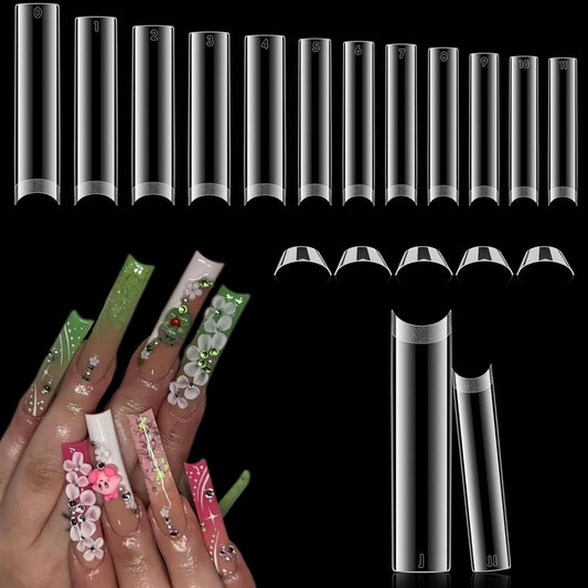 2XL Straight Square Nail Tips, No C Curve Gel Nail Tips Half Cover 240Pcs Extra Long Gel Tips Acrylic False Nail Tips Tapered Square Press On Nails For Nail Salons Home DIY 12 Sizes
