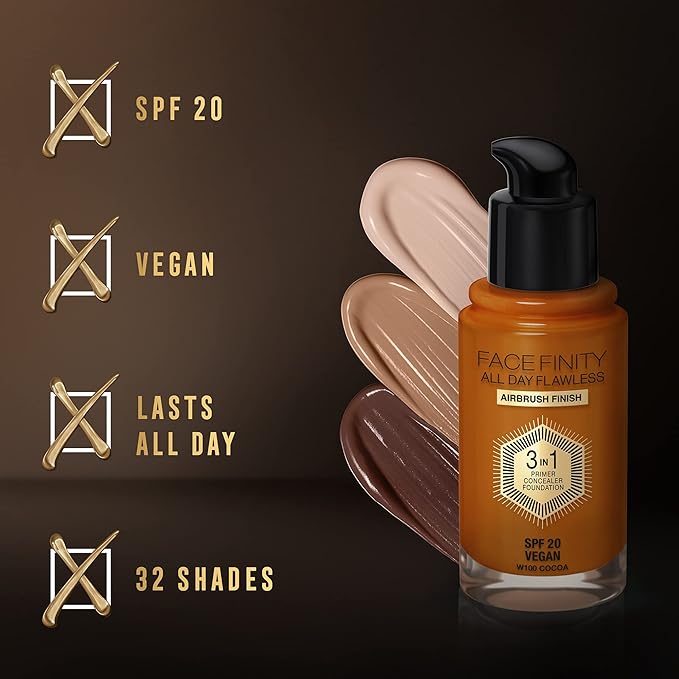 Max Factor Facefinity All Day Flawless 3 In 1 Foundation SPF 20, No. 100 Sun Tan